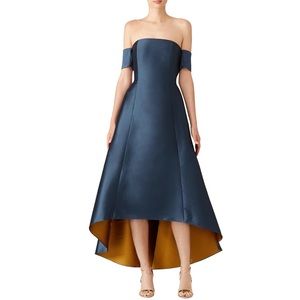 SACHIN & BABI Blue Contrast High Low Off Shoulder Vanessa Formal Gown